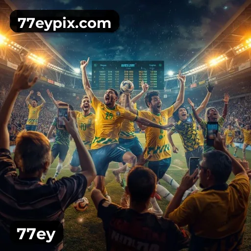 App 77ey para iOS e Android — interface mobile, login biométrico e PIX integrado